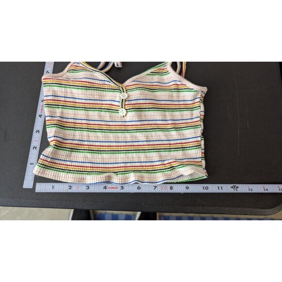 Forever 21 Women Multicolor Striped Cropped Tank Top Size Small Rainbow Festival - Picture 7 of 8